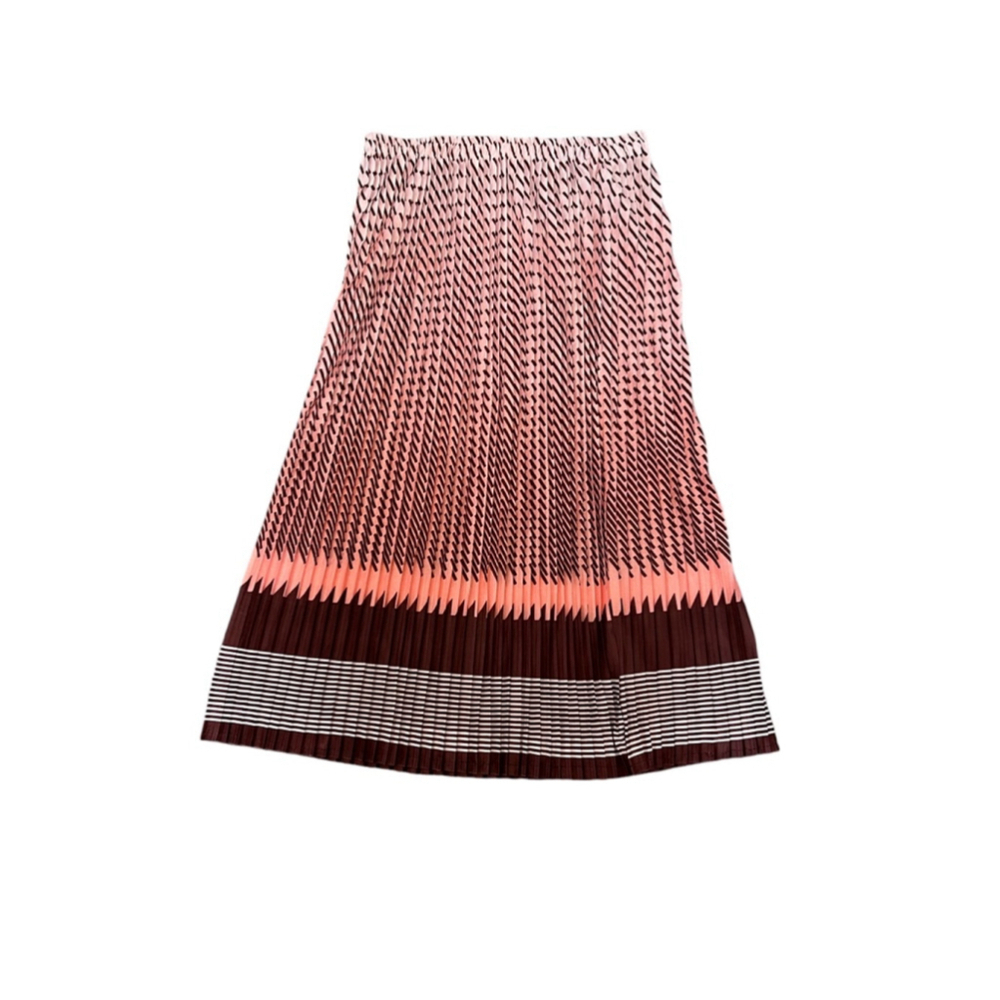 Pink Pleated Lightweight High Rise Mid Length Dressy Elastic Waist Skirt M